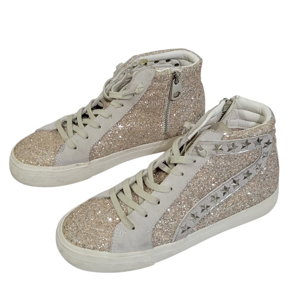 Vintage Havana Hailey High Washed Glitter Sneakers Womens 7.5 High Top Lace Up